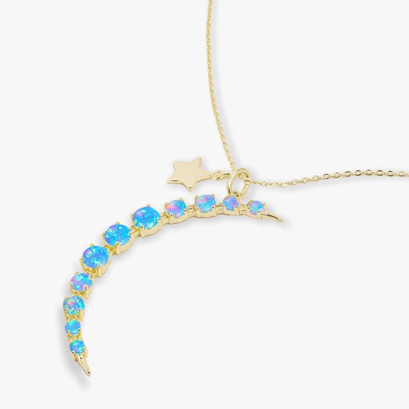 Gold and Blue Crescent Moon Necklace - Picture 3 of 3